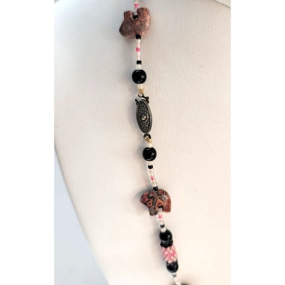 Bear Agate Stone Necklace with Glass Beads in Red, Black and Pink Jewelry DH802 - Picture 7 of 7